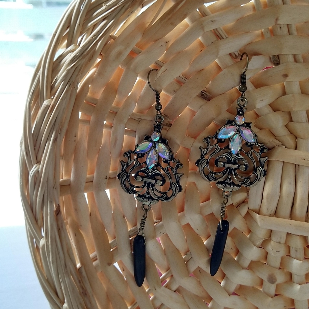 Statement Earrings Rhinestone Real Howlite Stone - Picture 4 of 11